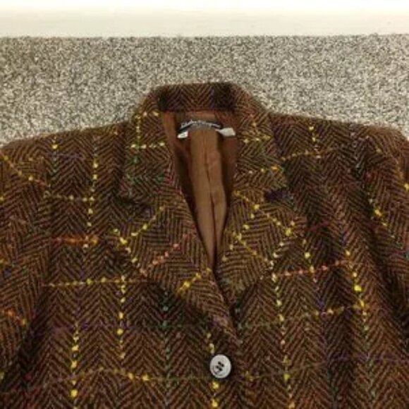 Salvatore Ferragamo Blazer Jacket Tweed Wool Herringbone Plaid Womens 46 (US 12) - Picture 2 of 14